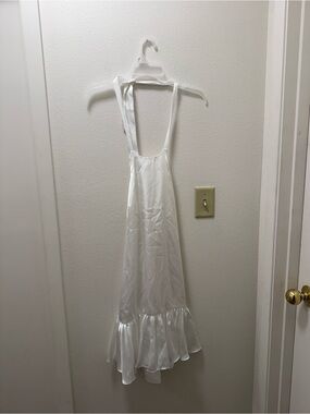 David's Bridal White Satin Halter Slip Dress with Ruffle Hem